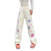 Y2K Aesthetic Embroidered High Waist Wide Leg Pants